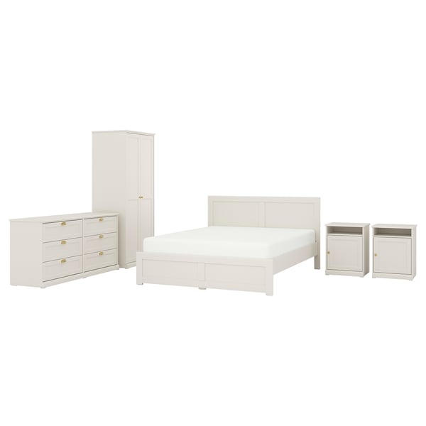FÅGELFJÄLLET Bedroom furniture, set of 5, off-white, Queen