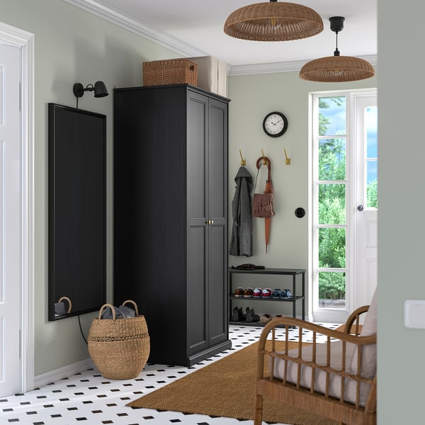 FÅGELFJÄLLET Wardrobe with 2 doors, black oak effect, 32 1/4x23 5/8x76 3/8 "