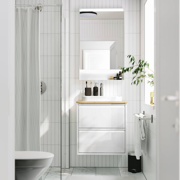 FAXÄLVEN Mirror with built-in lighting, 24x37 "