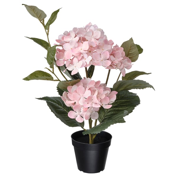 FEJKA Artificial potted plant, indoor/outdoor/Hydrangea light pink, 4 ¾
