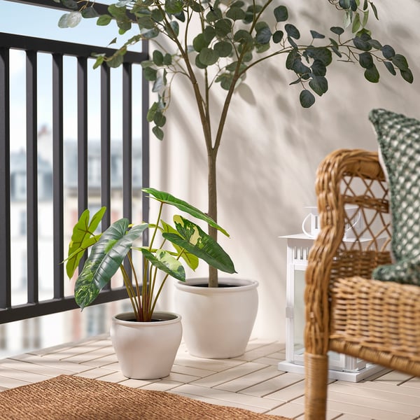 FEJKA Artificial potted plant, indoor/outdoor Philodendron/green/white, 6 "