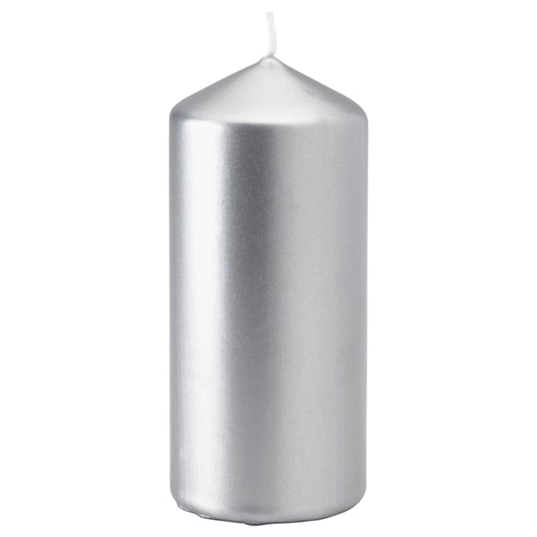 FENOMEN Unscented pillar candle, silver color, 45 hr IKEA