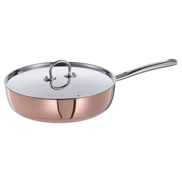 HOMICHEF 9.5 Inch Nickel Free Stainless Steel Saute Pan With Lid Induction  Oven Safe - Premium Mirror Polished Copper Band Stainless Steel Pan With