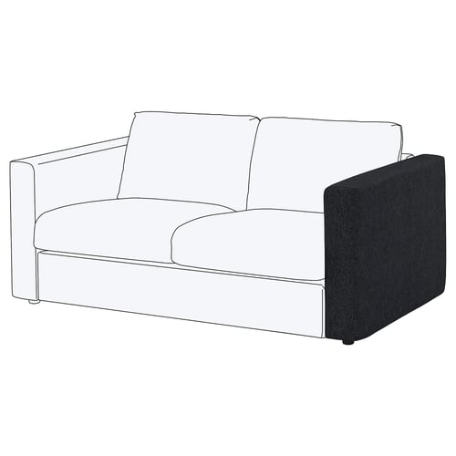 FINNALA love seat. Minimalist, white w/ grey arms. Cushioned, machine-washable cover.