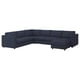 Dark blue FINNALA l-shape sectional sofa with removable, machine-washable fabric cover, square armrests, and a built-in chaise.