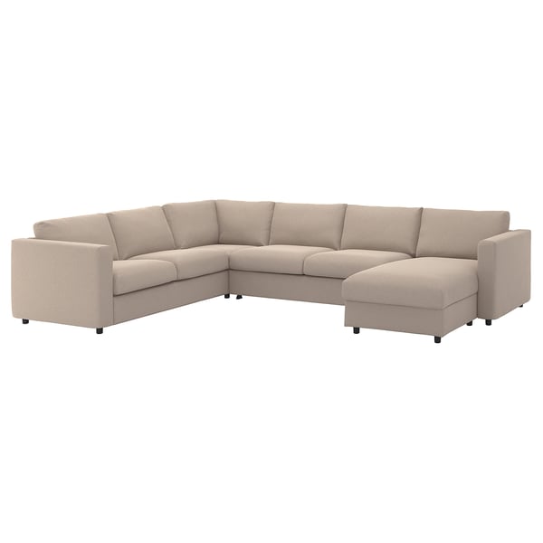 FINNALA: beige corner sectional sofa, modern & cosy, low back, chenille fabric.