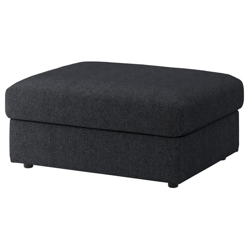 FINNALA dark grey fabric ottoman, rectangular with black legs.