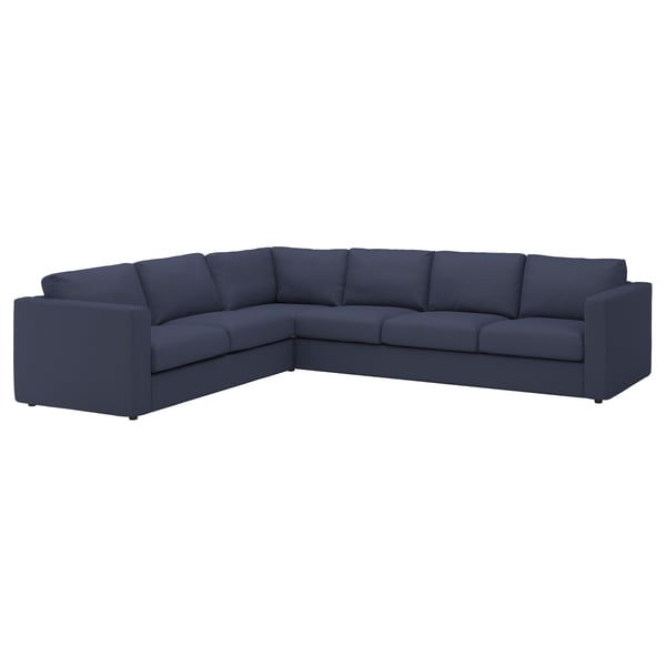FINNALA: modern dark blue l-shaped sectional sofa with clean lines and plush cushions.