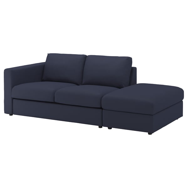 FINNALA navy blue modern sofa, sleek design with left chaise lounge, plush upholstery.
