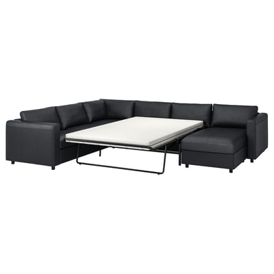 FINNALA dark grey l-shaped sofa-bed with fold-out mattress, leather & fabric.