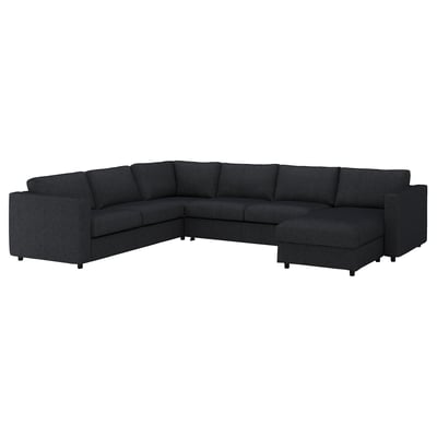 FINNALA Crnr sleeper sofa, 5-seat w chaise, Tallmyra black/gray