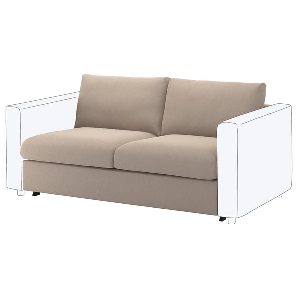 FINNALA 2-seat sofa-bed, beige, modern with white arms, plush medium firm.