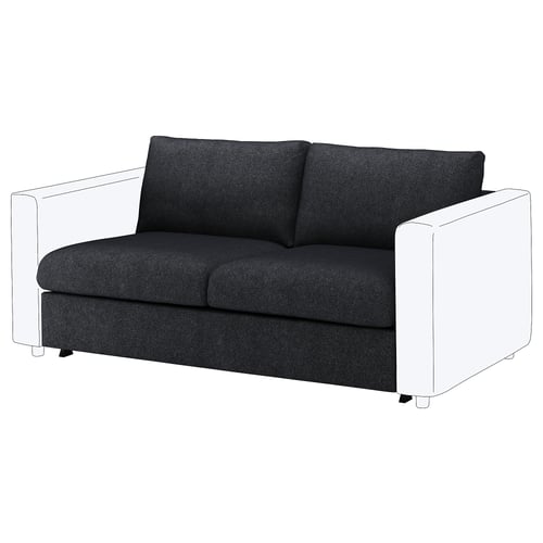 Black FINNALA sofa-bed, modern design, dark fabric, white legs, convertible.