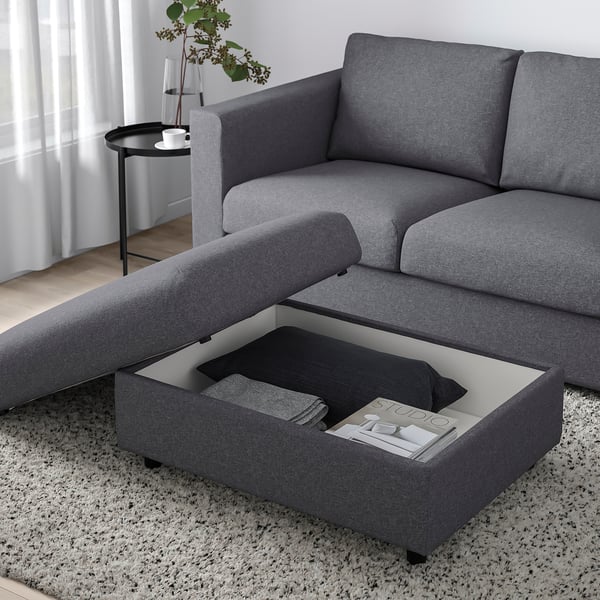 FINNALA Ottoman with storage, Gunnared medium gray