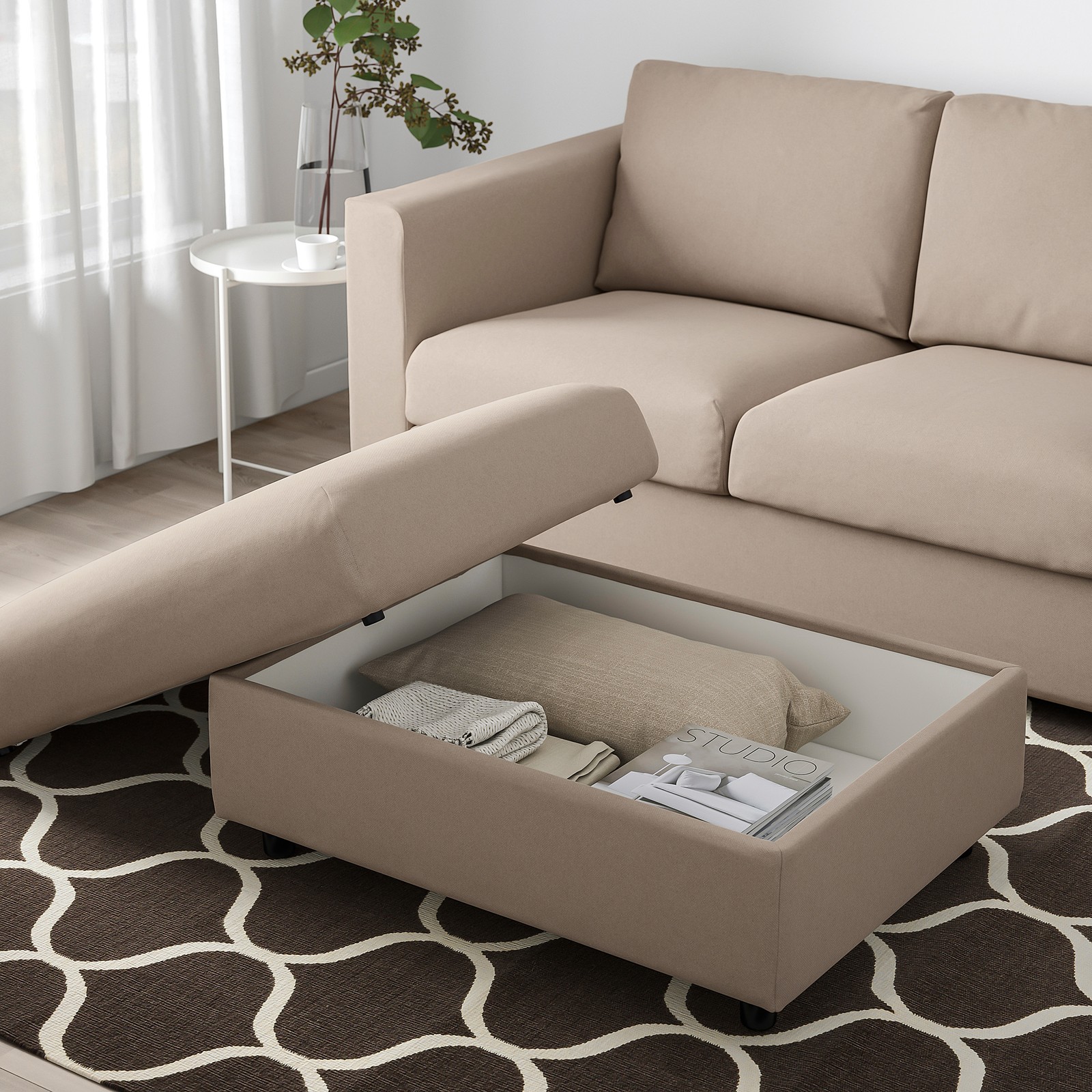 FINNALA Ottoman with storage, Tallmyra beige IKEA