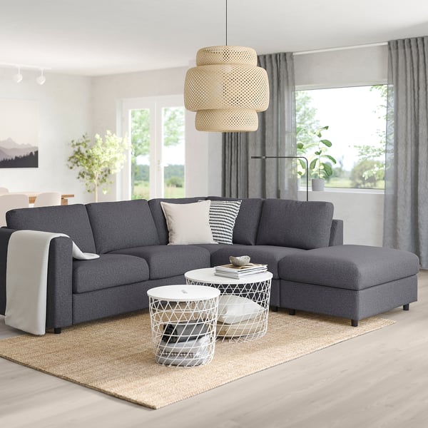 FINNALA Sectional, 4-seat corner, with open end/Gunnared medium gray