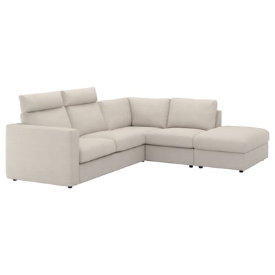 FINNALA Sectional, 4-seat corner, with open end with headrests/Gunnared beige