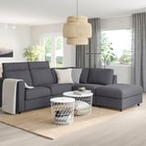 FINNALA Sectional, 4-seat corner, with open end with headrests/Gunnared medium gray