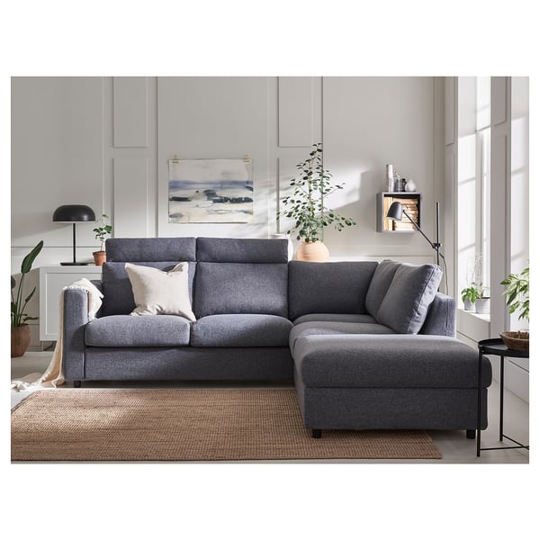 FINNALA Sectional, 4-seat corner, with open end with headrests/Gunnared medium gray