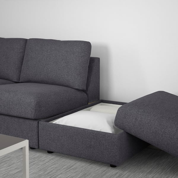 FINNALA Sectional, 4-seat corner, with open end with headrests/Gunnared medium gray