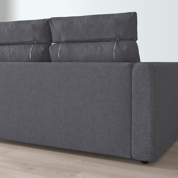 FINNALA Sectional, 4-seat corner, with open end with headrests/Gunnared medium gray