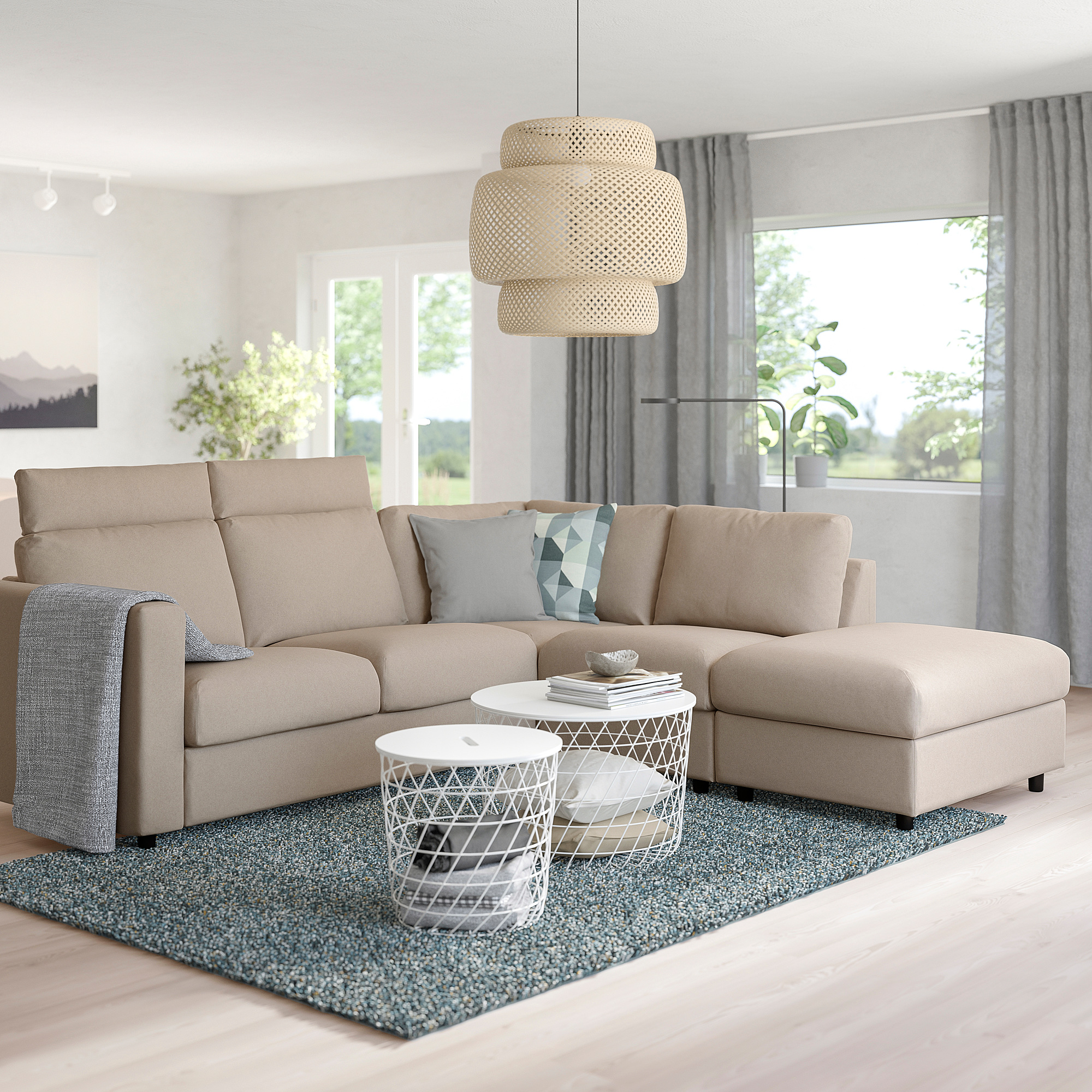 FINNALA Sectional, 4seat corner, with open end with headrests/Tallmyra beige IKEA
