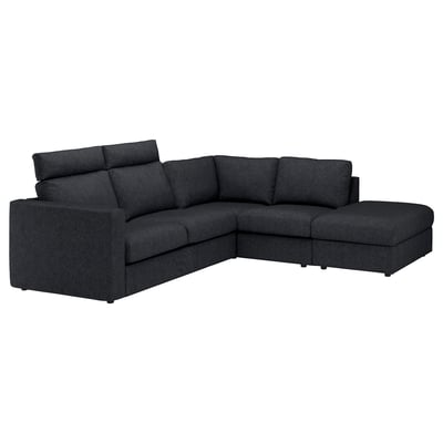 FINNALA Sectional, 4-seat corner, with open end with headrests/Tallmyra black/gray