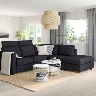 FINNALA Sectional, 4-seat corner, with open end with headrests/Tallmyra black/gray