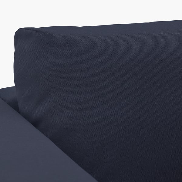 Blue sectional sofa close-up, showing plush, comfortable cushions. Modern, clean design with durable, removable cover.