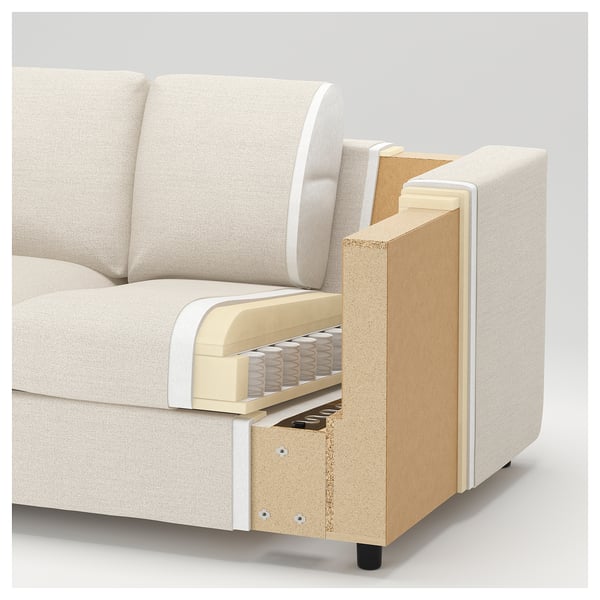 FINNALA light beige sofa bed with cutaway showing mattress and springs.