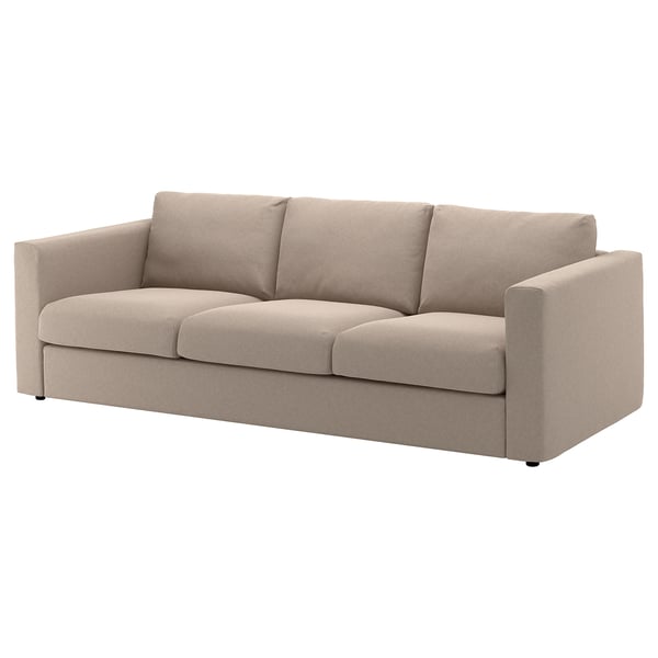 A beige FINNALA sectional sofa with a clean, modern design. It three seats, soft cushions, and a comfortable, supportive build.