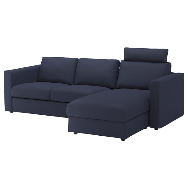 FINNALA sectional sofa, dark blue, l-shaped design with headrests, modern minimalist style.