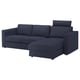 Dark blue FINNALA sectional sofa, modern design with chaise longue, fabric upholstery.