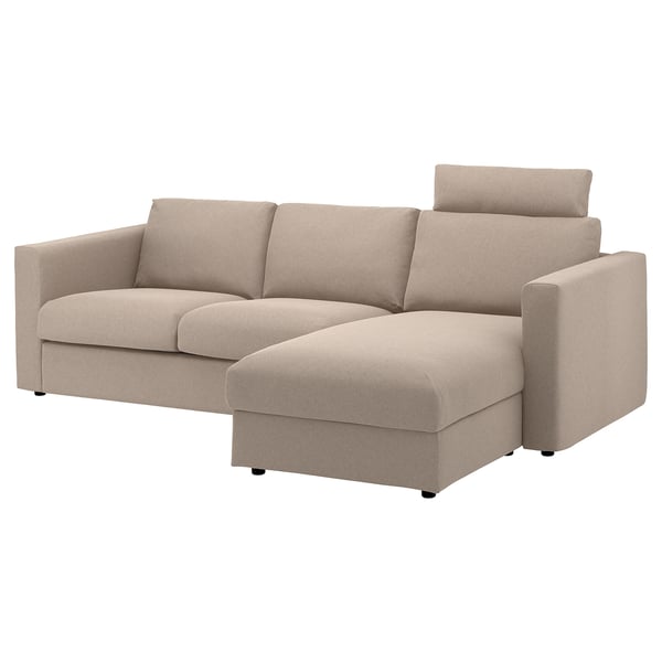 FINNALA sectional sofa, beige, modern & modular. Cushioned seats, high backrest, removable cover.