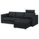 FINNALA Sofa with chaise, with headrest/Tallmyra black/gray
