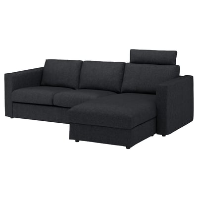 FINNALA Sofa with chaise, with headrest/Tallmyra black/gray