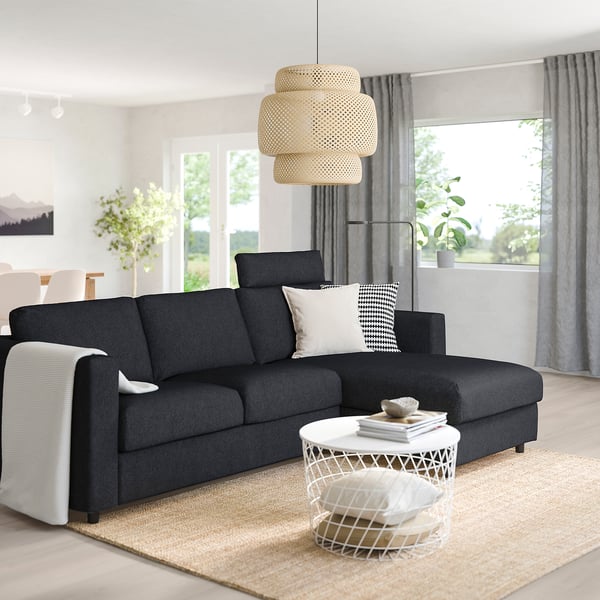 FINNALA Sofa, with chaise with headrest/Tallmyra black/gray