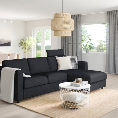 FINNALA Sofa with chaise, with headrest/Tallmyra black/gray