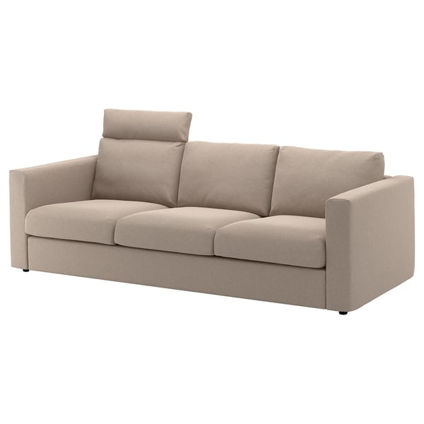 FINNALA sectional sofa in beige with chenille cover and high backs.