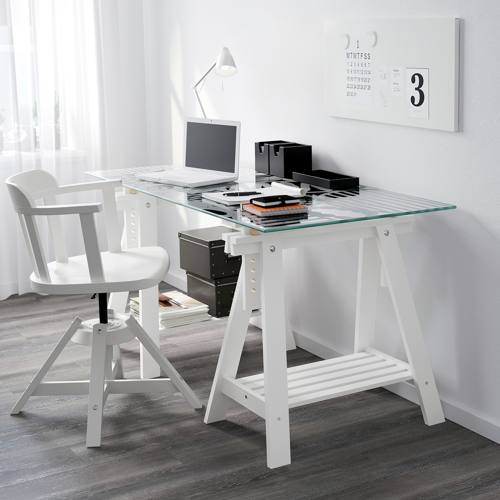 FINNVARD Trestle with shelf, white, 27 1/2x28/36 5/8" IKEA