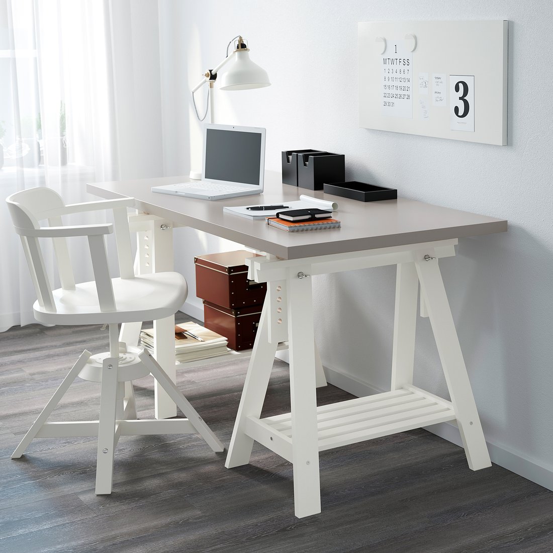 FINNVARD Trestle with shelf, white, 27 1/2x28/36 5/8" IKEA