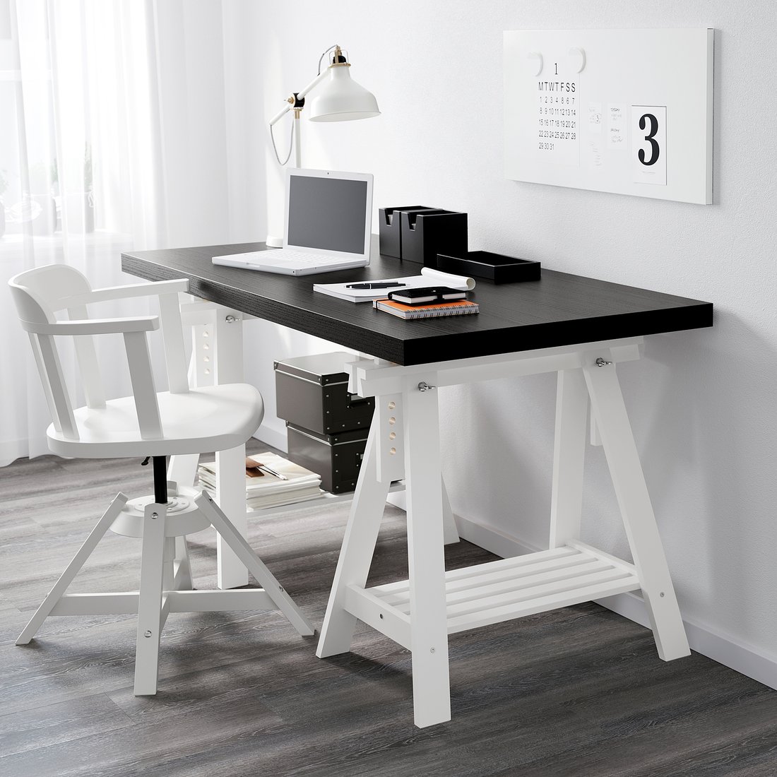 FINNVARD Trestle with shelf, white, 27 1/2x28/36 5/8" IKEA