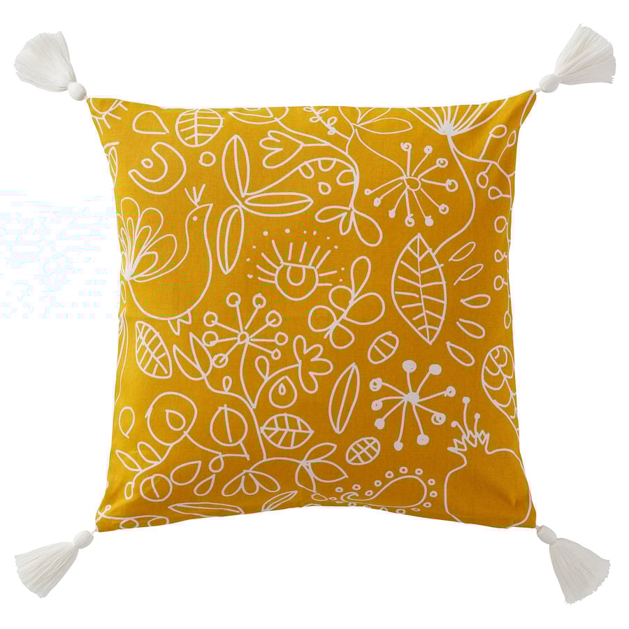Cushion cover, yellow/white,