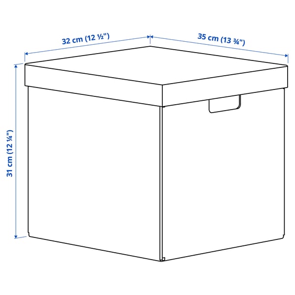 FJÄDERHARV Storage box with lid, white/dotted, 12 ½x13 ¾x12 ¼ "