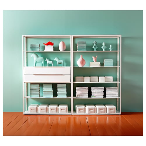 FJÄLKINGE shelf unit with drawers, white, 927/8x133/4x76" IKEA