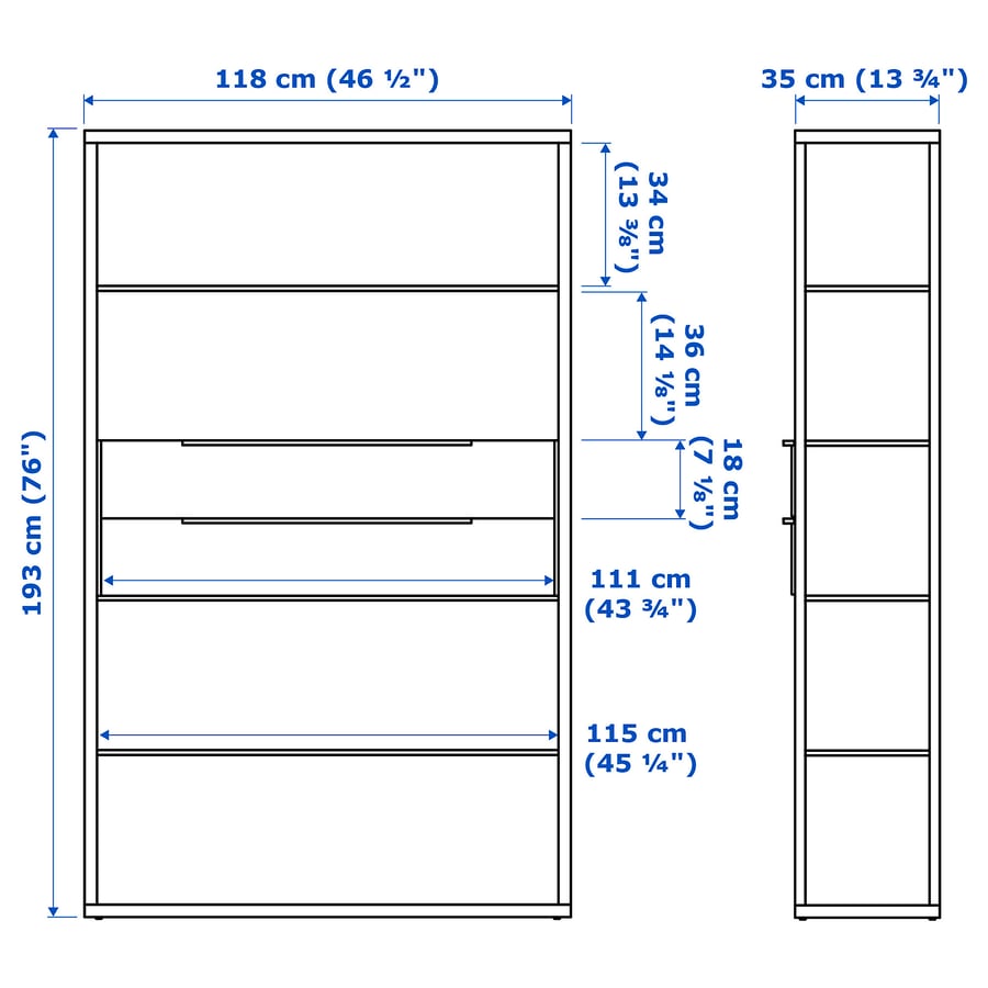 FJÄLKINGE shelf unit with drawers, white, 461/2x133/4x76" IKEA