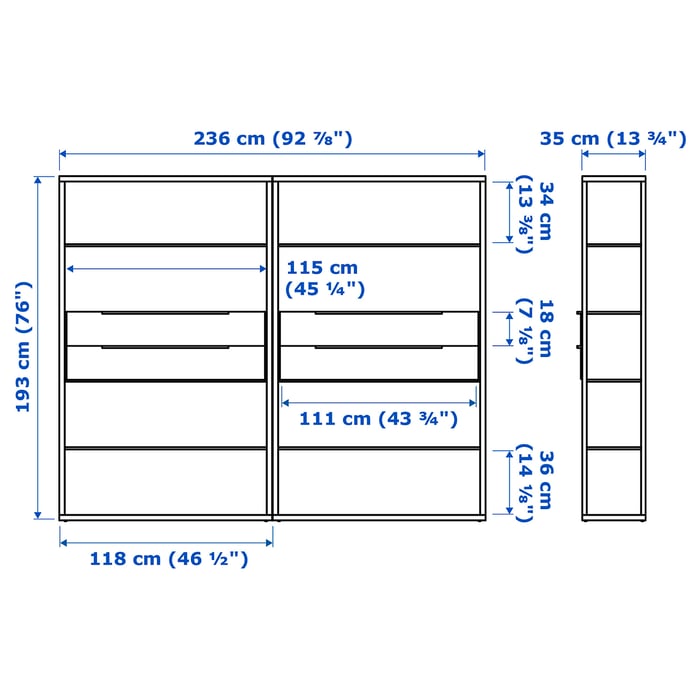 FJÄLKINGE shelf unit with drawers, white, 927/8x133/4x76" IKEA