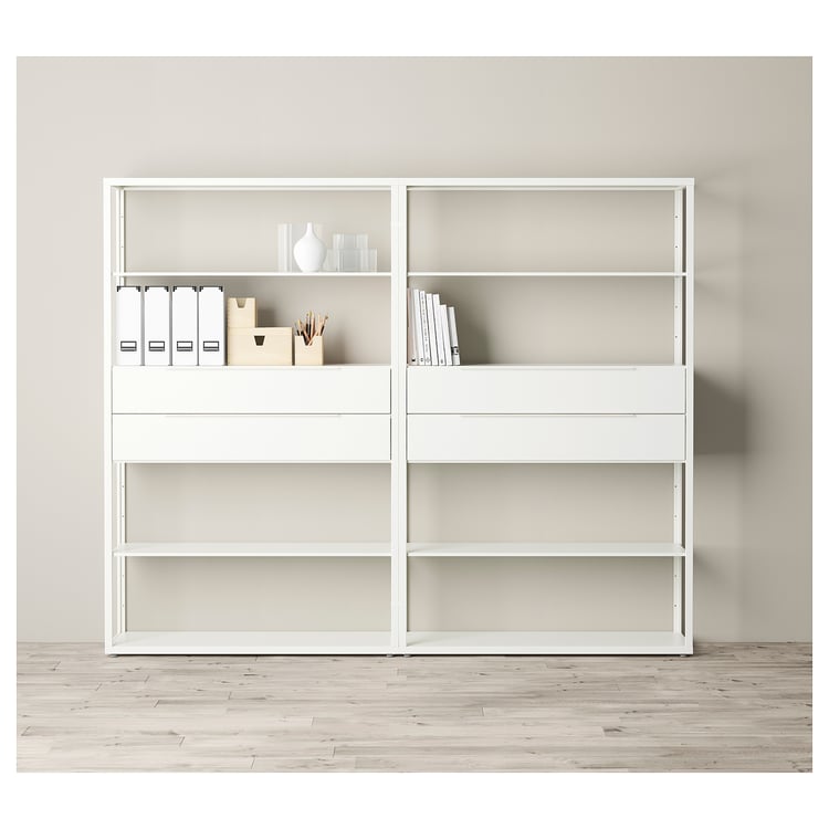 FJÄLKINGE shelf unit with drawers, white, 927/8x133/4x76" IKEA
