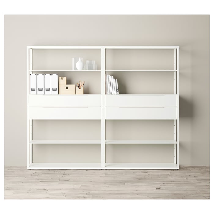 FJÄLKINGE shelf unit with drawers, white, 927/8x133/4x76" IKEA