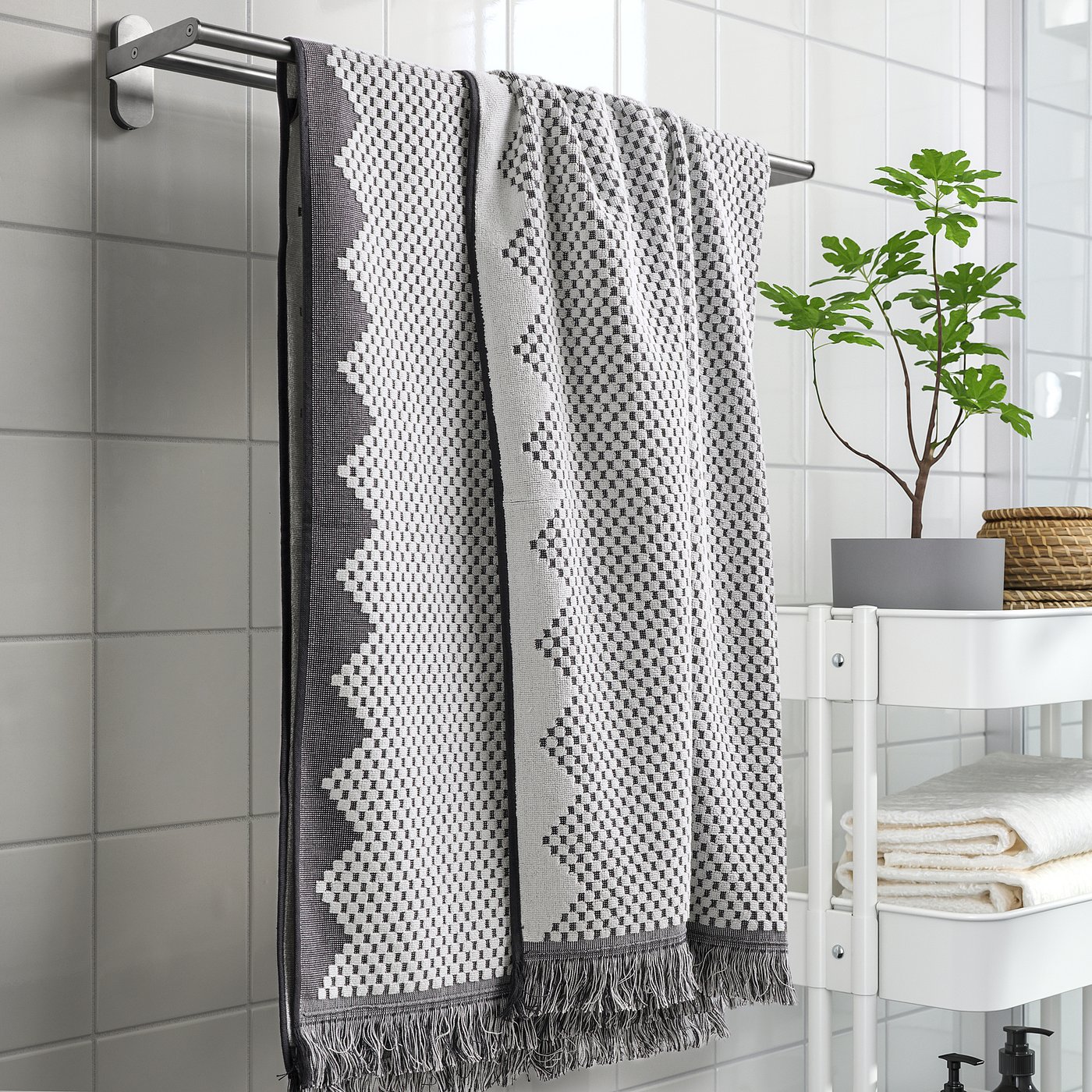 FJÄLLSTARR bath sheet, white/gray, 39x59" - IKEA